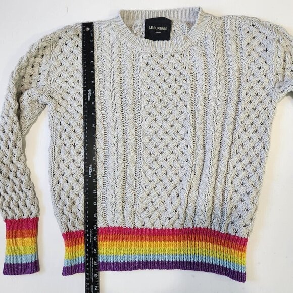 Le Superbe Silver Lining Sinbad Cotton Cashmere Cable Knit Womens L Grey Rainbow - Picture 8 of 10